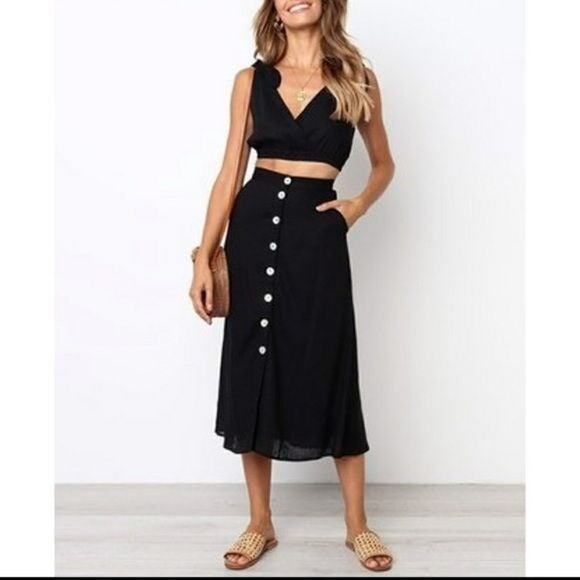 Black Midi Skirt & Crop Top Set by Laklook Size L NWT 2 Piece Outfit - Picture 10 of 11